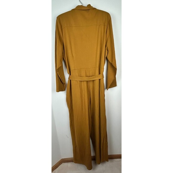 Mod X Womens 3X Mustard Belted Button Up Stretchy Jumpsuit - Picture 2 of 16